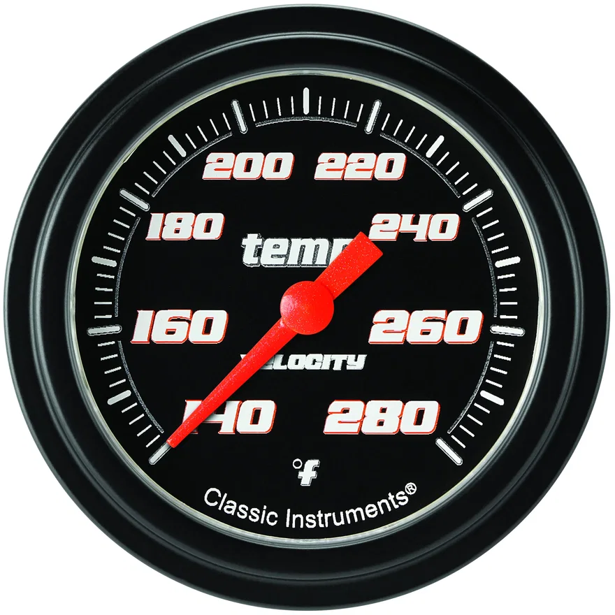 Classic Instruments VS326BBLF-12, Velocity Black 2-5/8" Full Sweep Water Temp Gauge