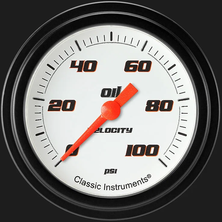 Classic Instruments VS381WBLF, Velocity White 2-5/8" Oil Pressure Gauge
