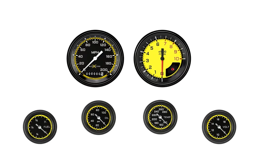 Classic Instruments AX101YBLF, AutoCross Yellow Six Gauge Set