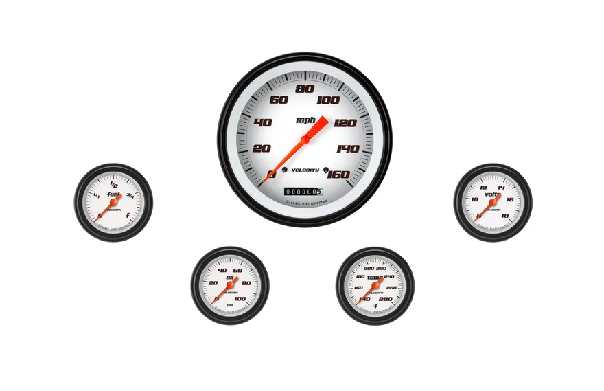 Classic Instruments VS154WBLF, Velocity White Five Gauge Set