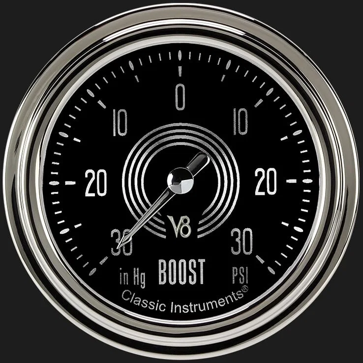 Classic Instruments V8SR341SLC, V8 Speedster 2-5/8" Boost/Vac Gauge