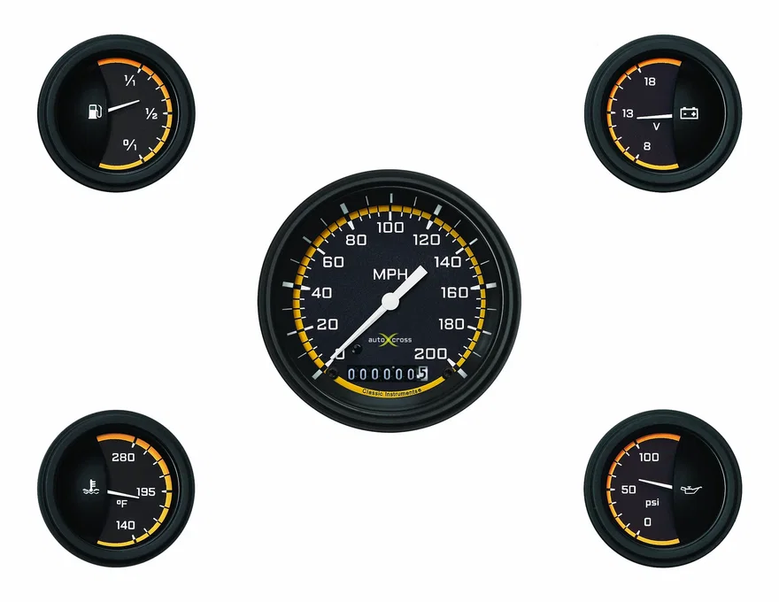 Classic Instruments AX00YBLF, Autocross Yellow Six Gauge Set
