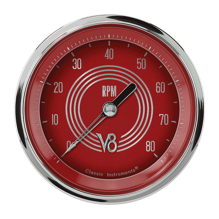 Classic Instruments V8RS80SLF, V8 Red Steelie 3" Tachometer Gauge (8000 RPM)
