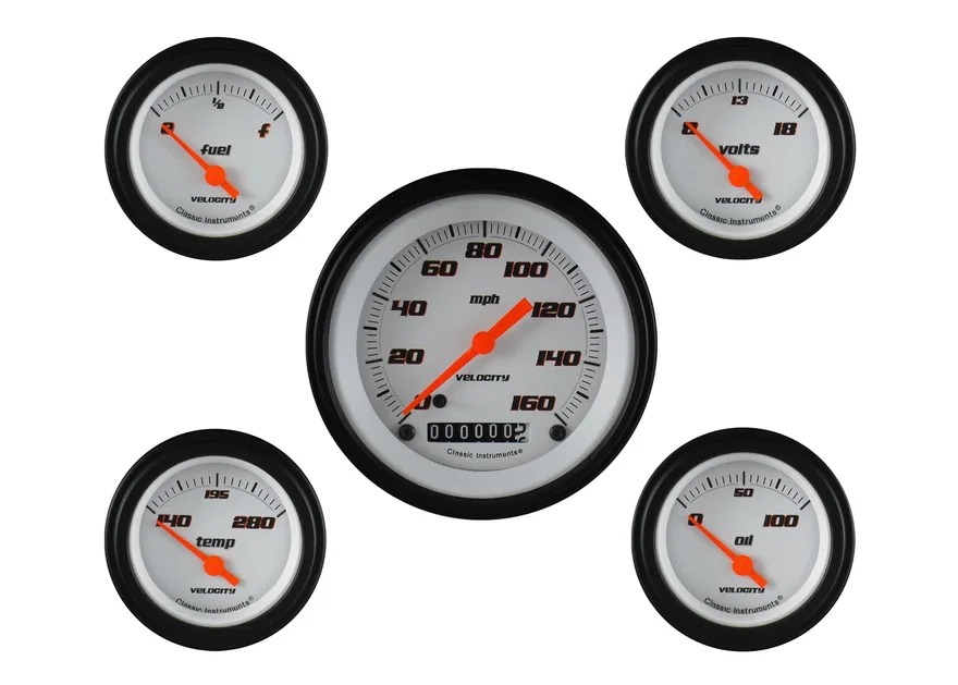 Classic Instruments VS00WBLF, Velocity White Five Gauge Set