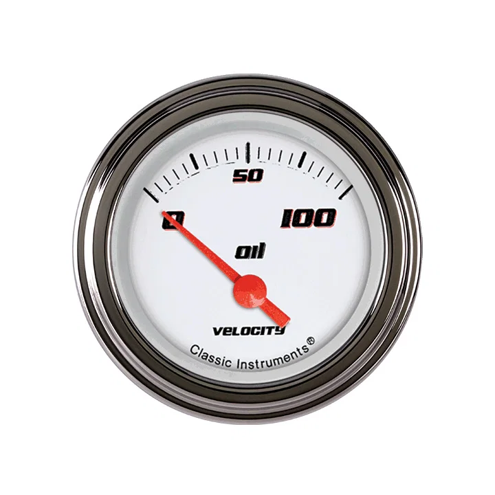 Classic Instruments VS81WSLF, Velocity White 2-1/8" Oil Pressure / (100 PSI)