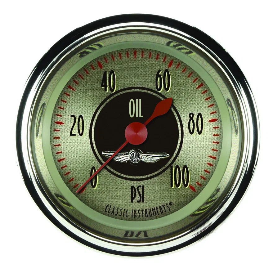Classic Instruments AN181SHC, All American Nickel 2-1/8" Oil Pressure Gauge