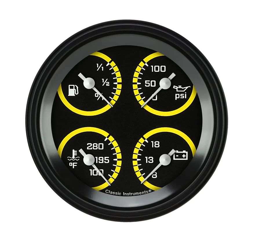 Classic Instruments AX79YBLF, AutoCross Yellow 3-3/8" Quad Gauge