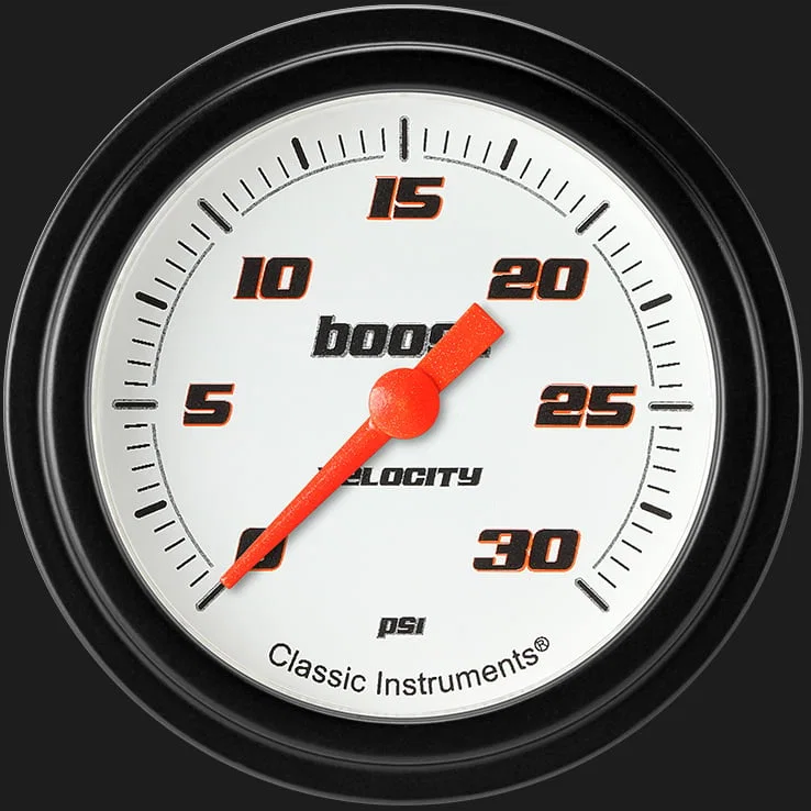 Classic Instruments VS342WBLF, Velocity White 2-5/8" Boost Gauge (30 PSI)