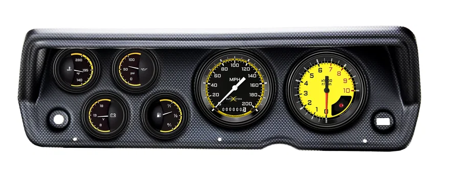 Classic Instruments CDDU70AXY01CF, 1970-76 Duster AutoCross Yellow Six Gauge Set Mopar