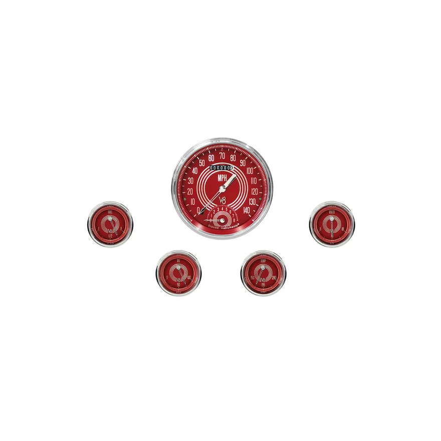 Classic Instruments V8RS65SLC, V8 Red Steelie Five Gauge Set