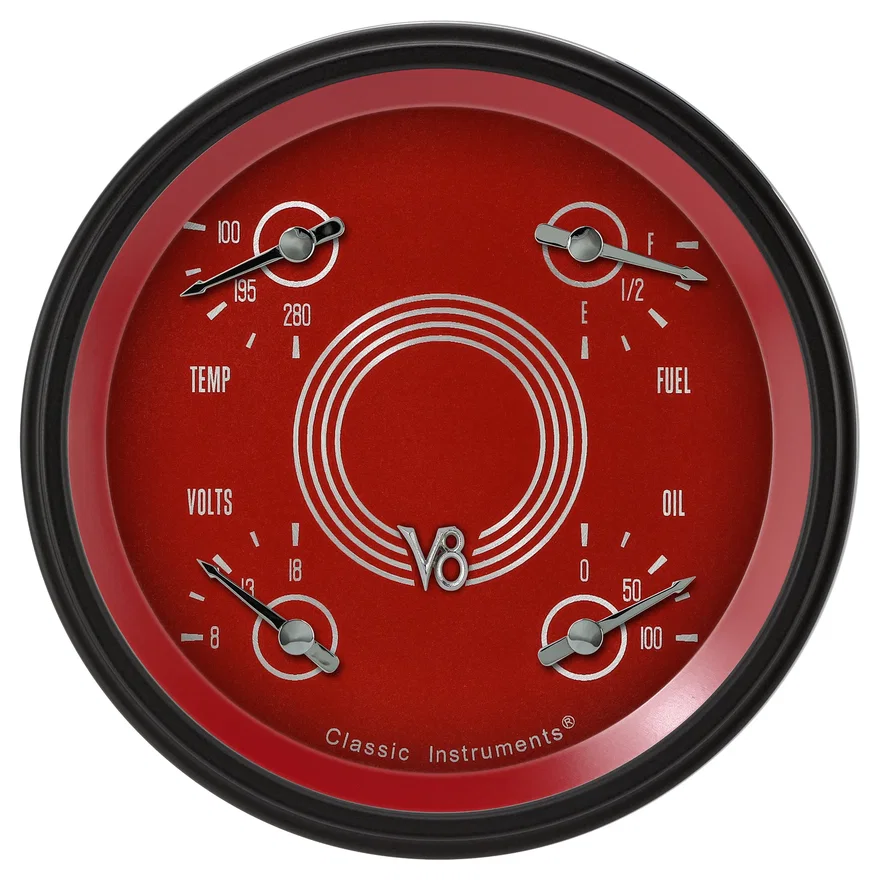 Classic Instruments V8RS78BLC, V8 Red Steelie 5" Quad (0-90 Ohm)