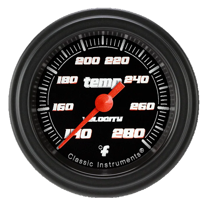 Classic Instruments VS126BBLF-02, Velocity Black 2-1/8" Full Sweep Water Temp Gauge