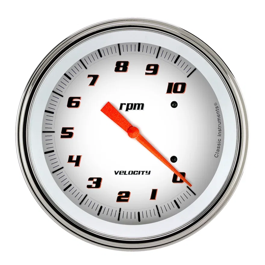 Classic Instruments VS71WSLC, Velocity White 5" Tachometer Gauge (10K)