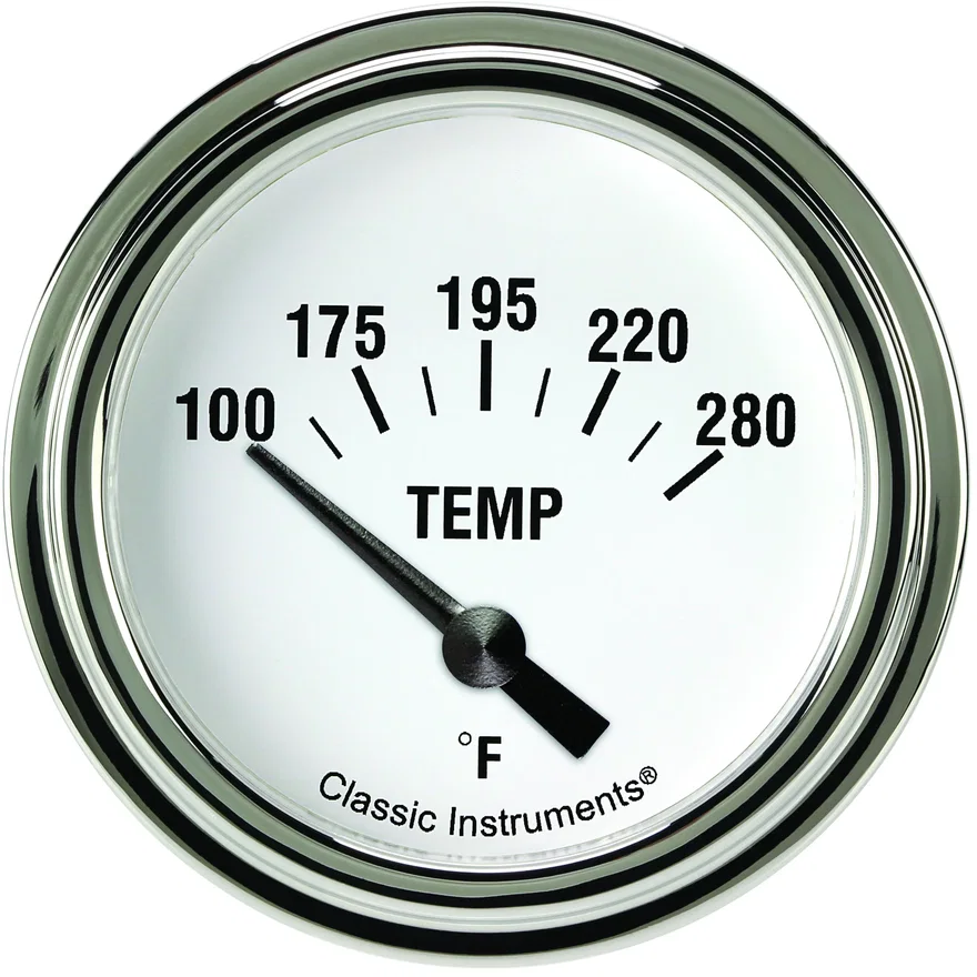 Classic Instruments WH226SLF-06, White Hot 2-5/8" Short Sweep Water Temperature Gauge