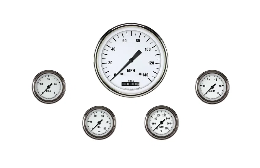 Classic Instruments WH154SLF, White Hot Five Gauge Set