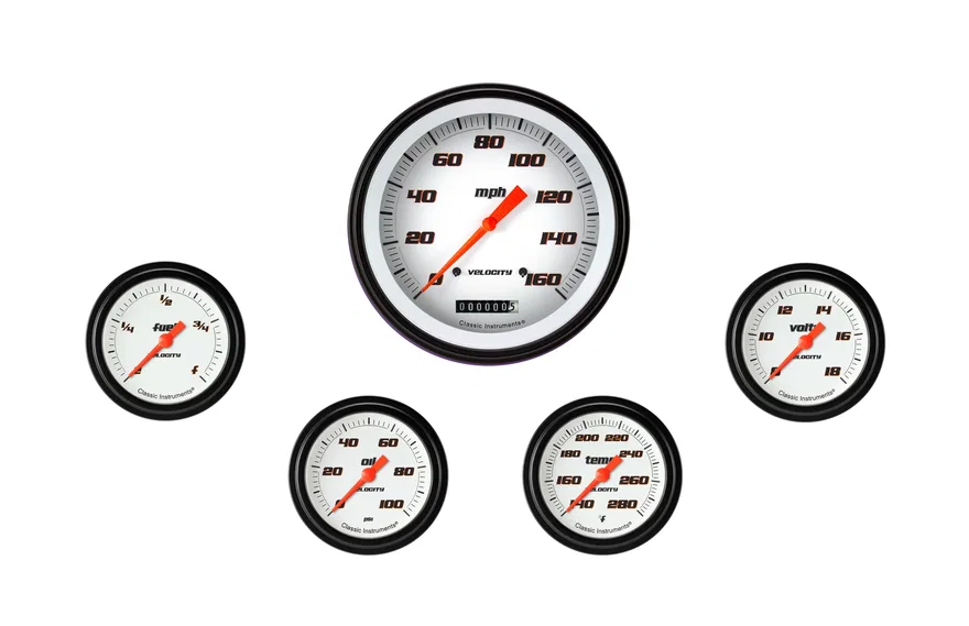 Classic Instruments VS354WBLF, Velocity White Five Gauge Set