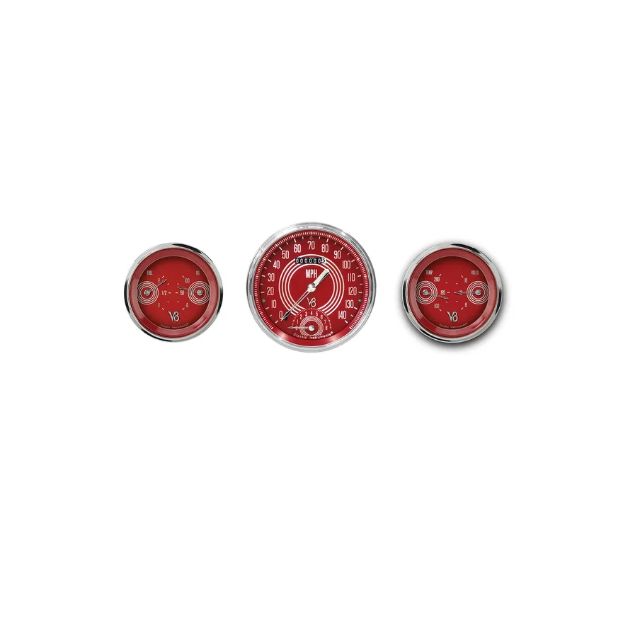 Classic Instruments V8RS61SLC, V8 Red Steelie Three Gauge Set