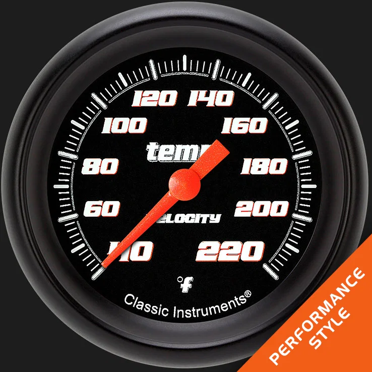 Classic Instruments VS329BBPF, Velocity Black 2-5/8" Stock Eliminator Tempature Gauge