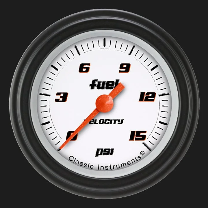 Classic Instruments VS145WBLF, Velocity White 2-1/8" Fuel Pressure Gauge (15 PSI)