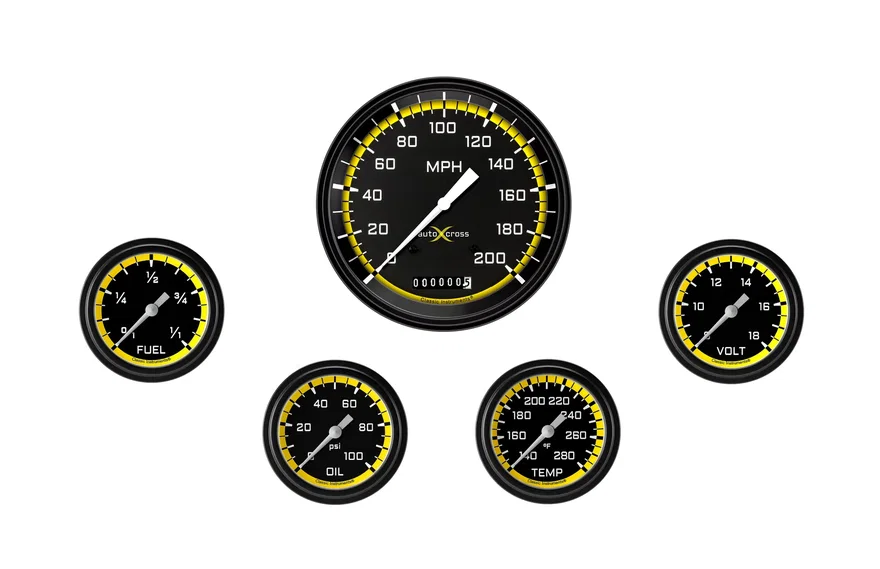 Classic Instruments AX354YBLF, AutoCross Yellow Five Gauge Set