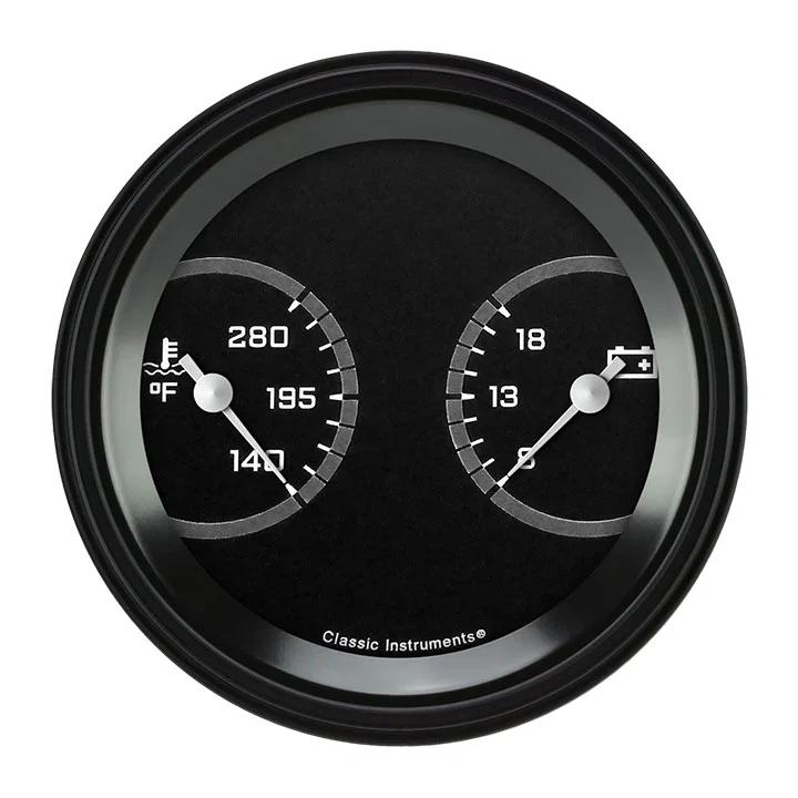 Classic Instruments AX74GBLF, AutoCross Gray 3-3/8" Temperature & Volt Dual Gauge