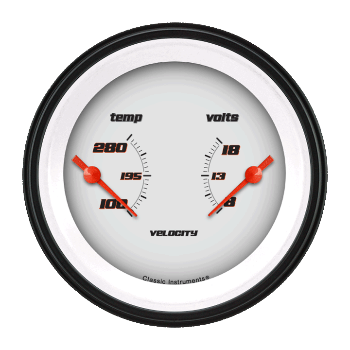 Classic Instruments VS74WBLF, Velocity White 3-3/8" Temperature & Volt Dual Gauge
