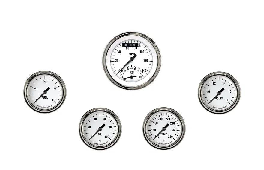Classic Instruments WH335SLF, White Hot Five Gauge Set