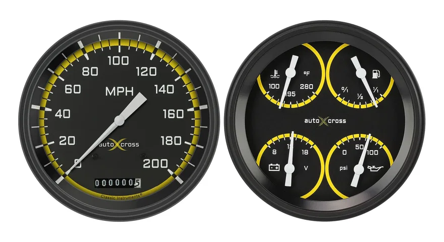 Classic Instruments AX52YBLF, Autocross Yellow Six Gauge Set