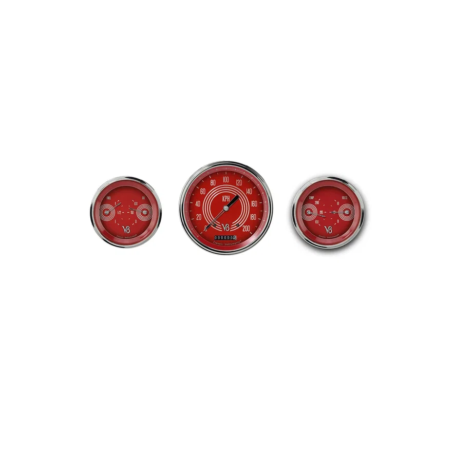 Classic Instruments V8RS64SLC, V8 Red Steelie Three Gauge Set