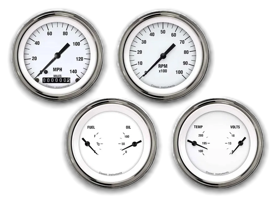 Classic Instruments WH05BLF, White Hot 3" Speedo/Tach/2 Duals-GM