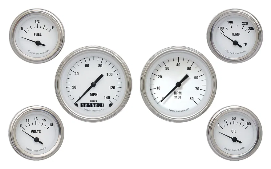 Classic Instruments WH01SLC, White Hot Six Gauge Set - GM