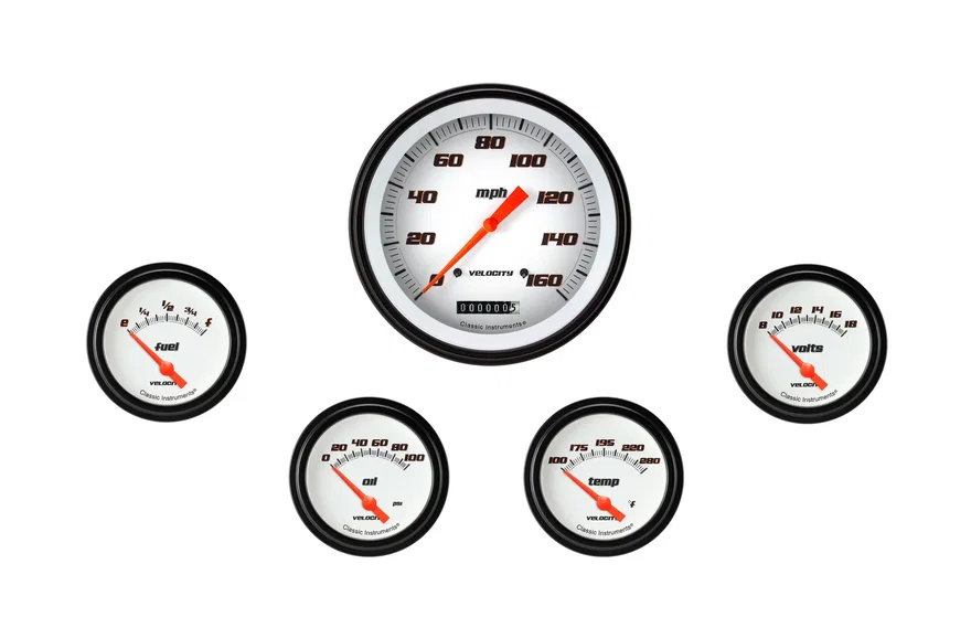 Classic Instruments VS254WBLF, Velocity White Five Gauge Set