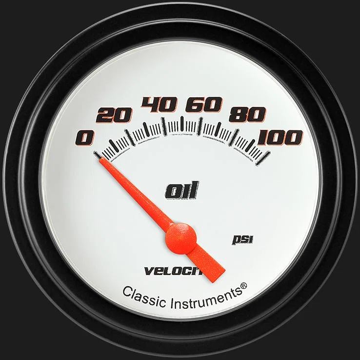 Classic Instruments VS281WBLF, Velocity White 2-5/8" Oil Pressure Gauge