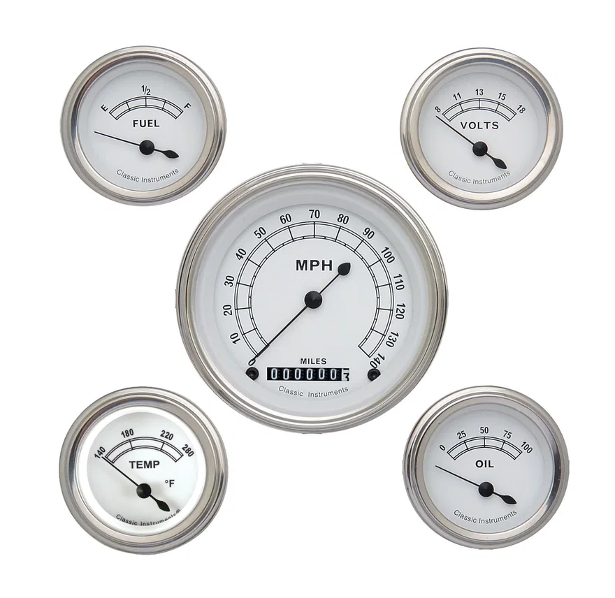 Classic Instruments CW00SLF, White Five Gauge Set