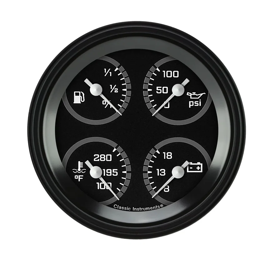 Classic Instruments AX77GBLF, AutoCross Gray 3-3/8" Quad Gauge