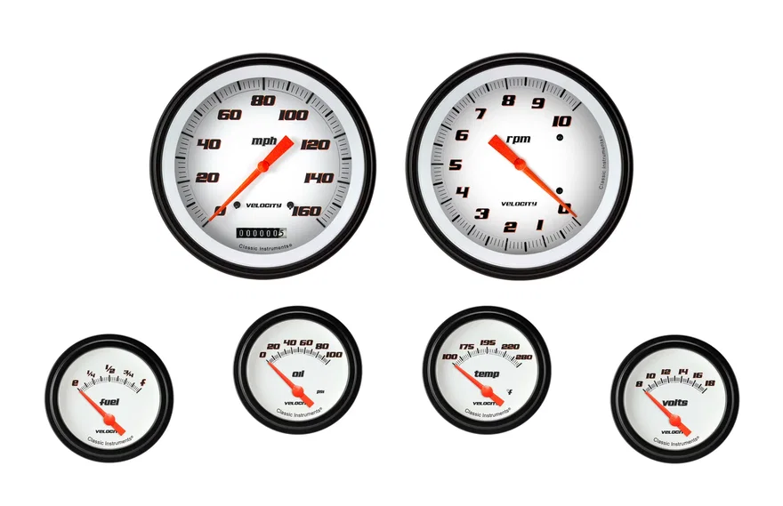 Classic Instruments VS251WBLF, Velocity White Six Gauge Set