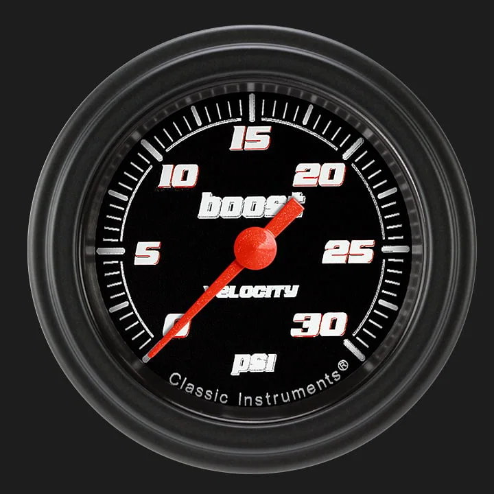 Classic Instruments VS142BBLF, Velocity Black 2-1/8" Boost Gauge (30 PSI)
