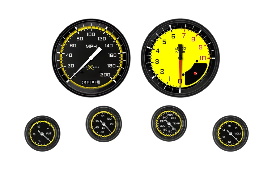 Classic Instruments AX151YBLF, AutoCross Yellow Six Gauge Set