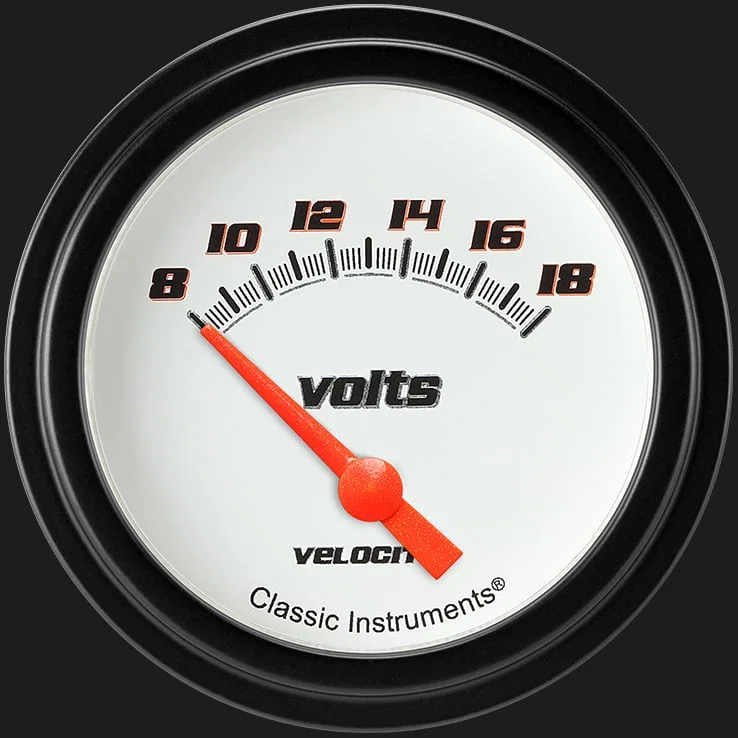 Classic Instruments VS230WBLF, Velocity White 2-5/8" Volt Gauge