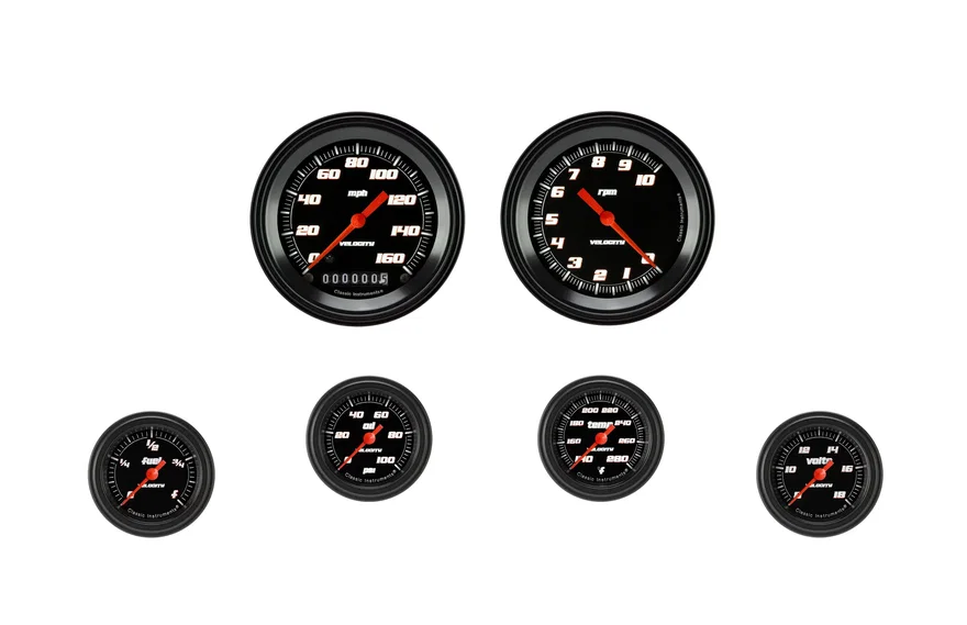 Classic Instruments VS101BBLF, Velocity Black Six Gauge Set