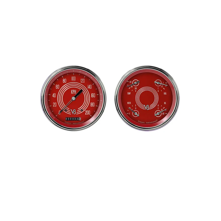 Classic Instruments V8RS52SLF, V8 Red Steelie 5" Speedo & 5" Quad-GM