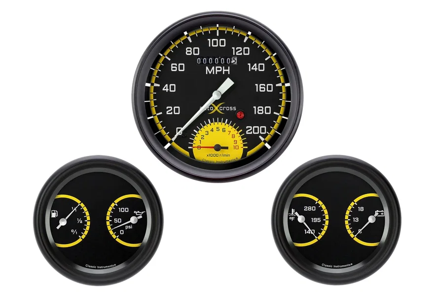 Classic Instruments AX61YBLF, AutoCross Yellow 5" SpeedTach with Two 3" Gauges