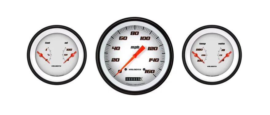 Classic Instruments VS64WBLF, Velocity White Three Gauge Set