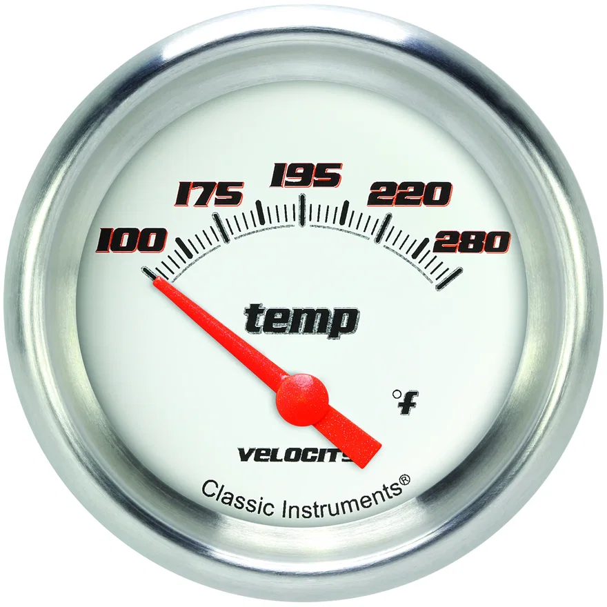 Classic Instruments VS226WAPF-02, Velocity White 2-5/8" Short Sweep Water Temp Gauge