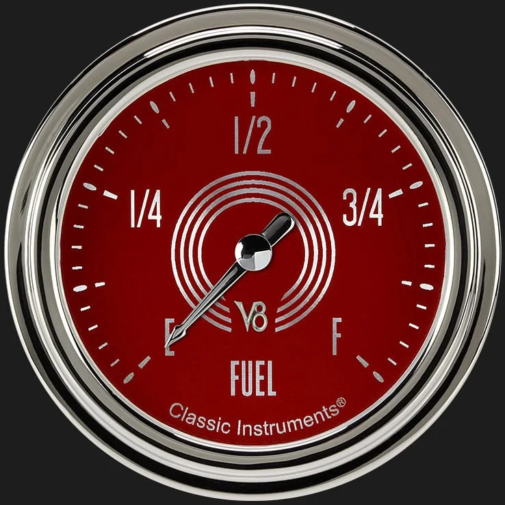 Classic Instruments V8RS309SLC, V8 Red Steelie 2-5/8" Fuel Level Gauge