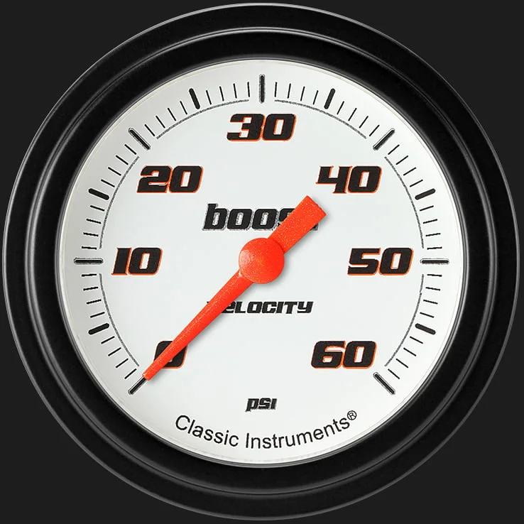 Classic Instruments VS343WBLF, Velocity White 2-5/8" Boost Gauge (60 PSI)