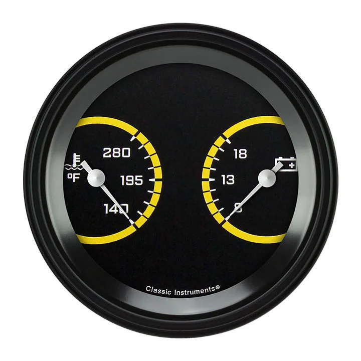 Classic Instruments AX74YBLF, AutoCross Yellow 3-3/8" Temperature & Volt Dual Gauge