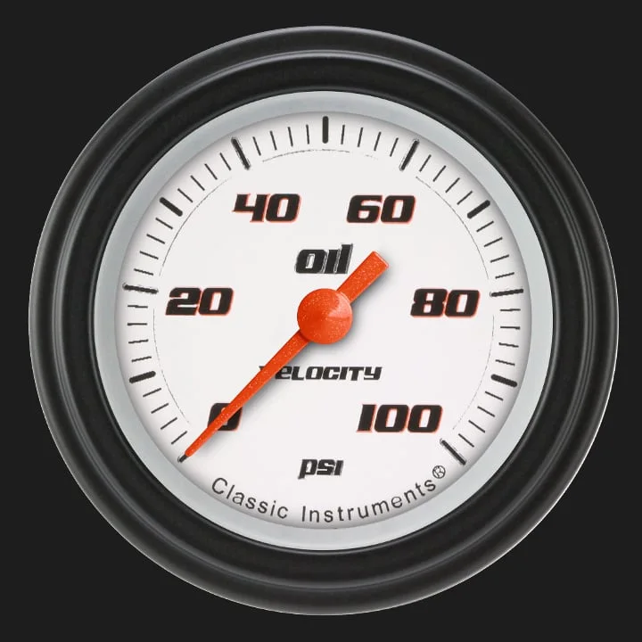 Classic Instruments VS181WBLF, Velocity White 2-1/8" Oil Pressure Gauge