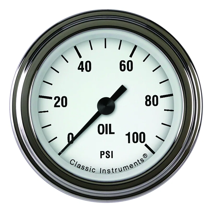 Classic Instruments WH181SLF, White Hot 2-1/8" Oil Pressure Gauge
