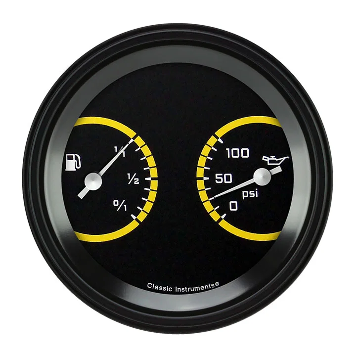 Classic Instruments AX72YBLF, AutoCross Yellow 3-3/8" Fuel & Oil Dual
